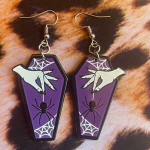 Purple Coffin Earrings with Spider Design new goth hypoallergenic